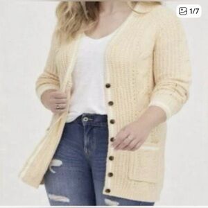 Torrid Creamy Dull Yellow Button-Up Cardigan